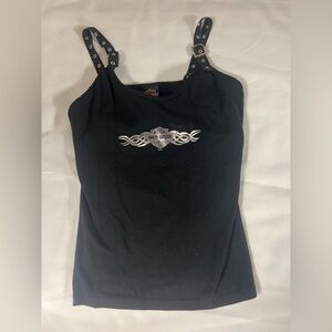 Harley-Davidson Black Graphic Embellished Tank Top Size Large